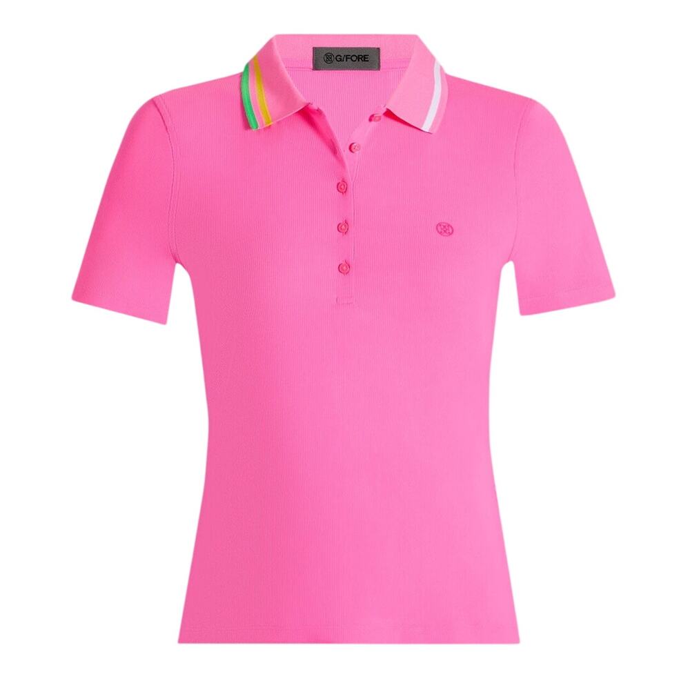 G/FORE Women's Contrast Collar Ribbed Tech Nylon Polo Shirt in Knockout Pink